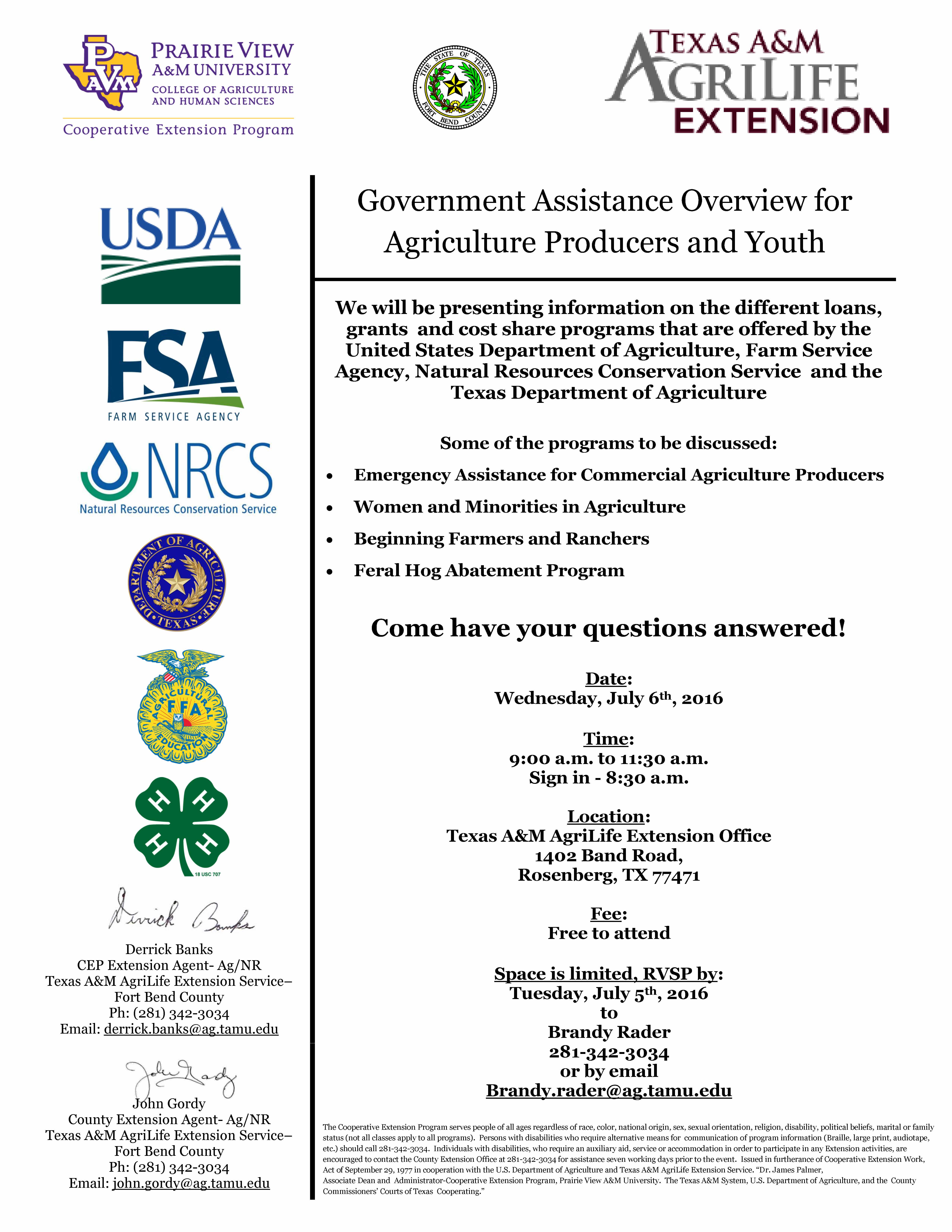 Government Assistance Overview for Agriculture Producers and Youth5100 x 6600