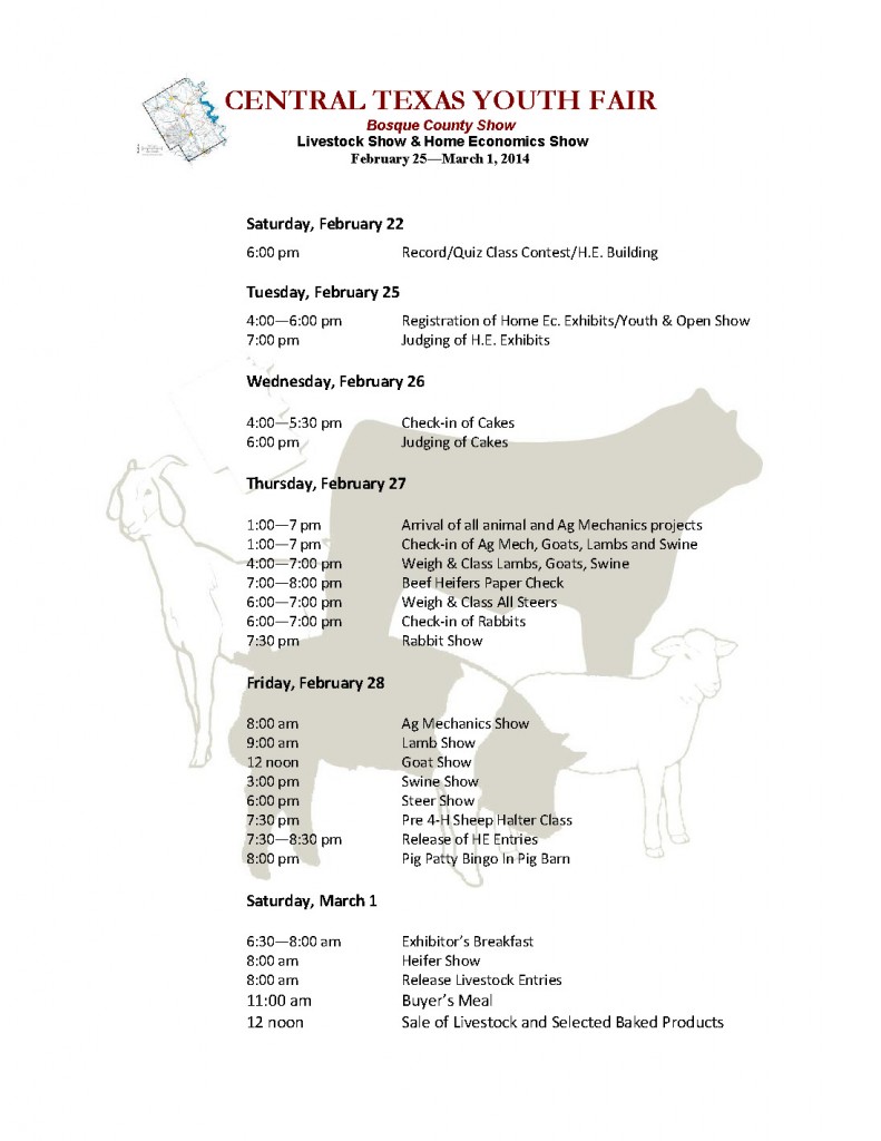 Central Texas Youth Fair Schedule  2014