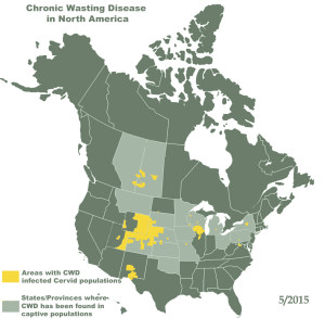 Map of North America showing concentration of infected populations in northern Colorado, Southern Wyoming, Western Nebraska, Eastern Utah, South Central New Mexico, and Far West Texas.