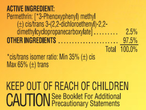Sample pesticide label for active ingredient - permethrin