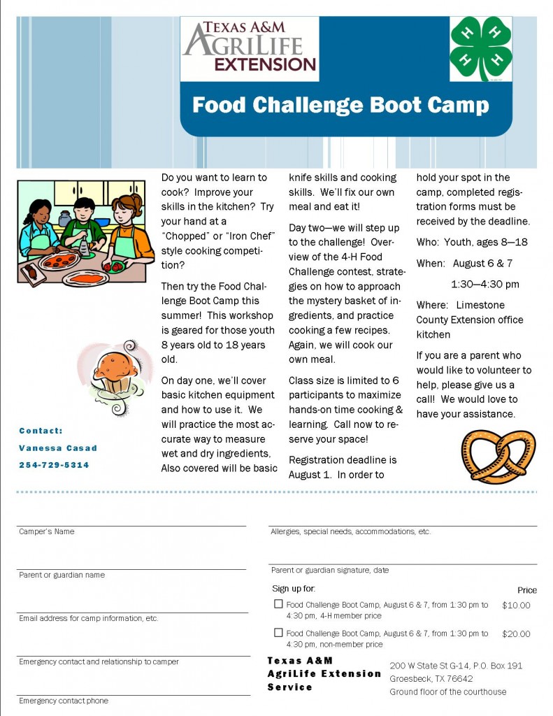 Food Challenge Boot Camp, August 6 & 7, 2013, 1:30 to 4:30 pm
