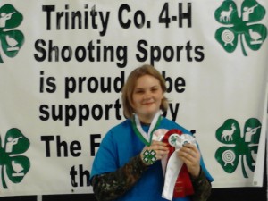 Kaylee McClintock @ District tournament.  She placed 1st in kneeling, 3rd in prone & 5th standing.   This was her 5th year in 4H and 3rd year year in shooting sports.  She is 14 years old.
