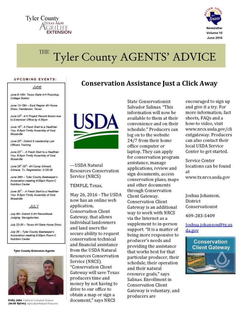 June 2016 Tyler County Agents' Advice_Page_1