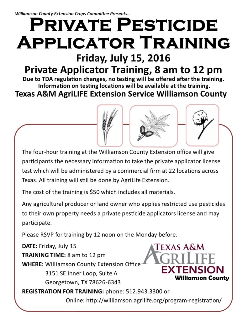 Private applicator training flyer 7-15-16